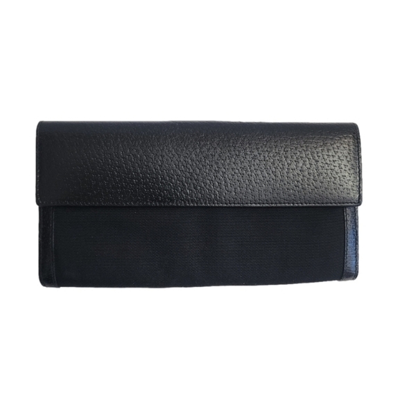 Authentic black GUCCI leather mesh long bifold continental wallet - Picture 3 of 9
